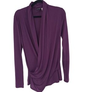 Venus Women's Plum Purple Long Sleeve Draped Jersey‎ Wrap Blouse Top Size M